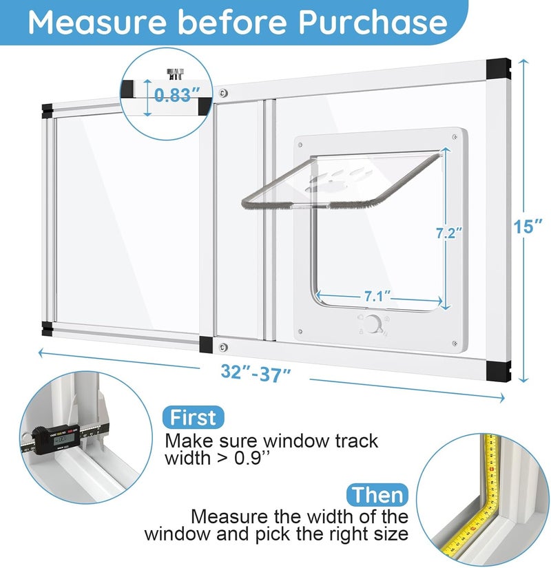 Yoochee Sliding Cat Door for Window, Fits 32"-37" Width Window, 2-Min Install | Aluminum Frame + HD Glass | Weatherproof Design | Magnetic Closure Window Cat Door Insert, Adjustable Pet Door Window for Cats - Image 4